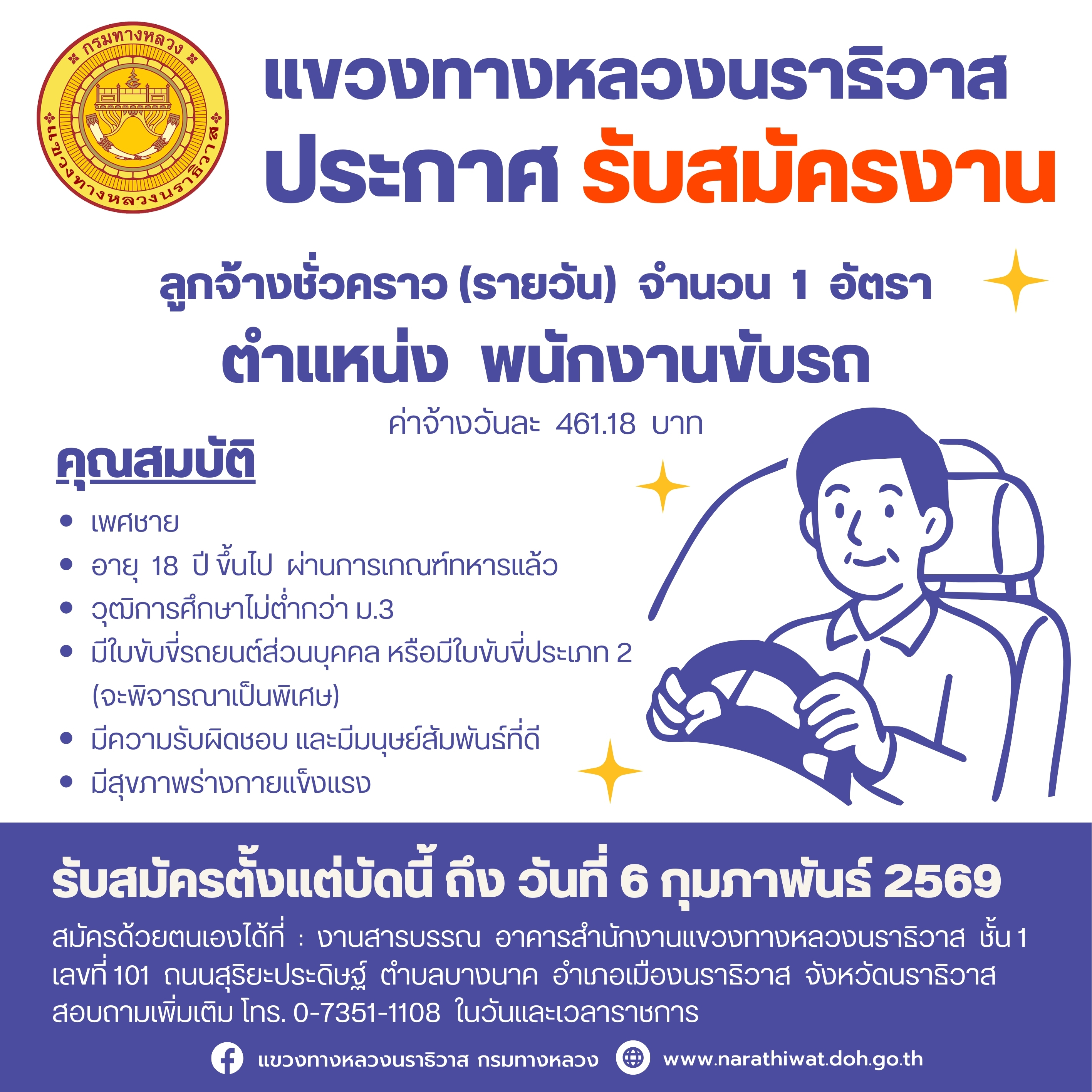 ประกาศ รับสมัครงานลูกจ้างชั่วคราว (รายวัน) จำนวน 1 อัตรา